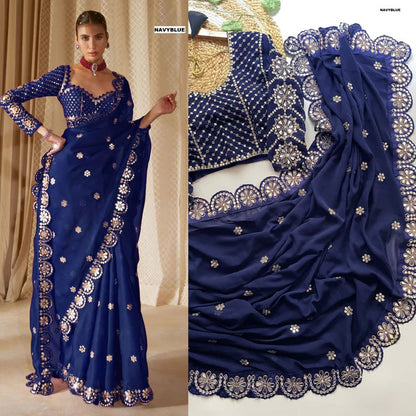 Heavy Border n Real Mirror Work Fancy Designer Saree