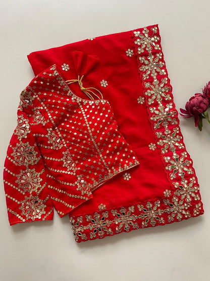 Trendy Georgette Real Mirror Work Saree