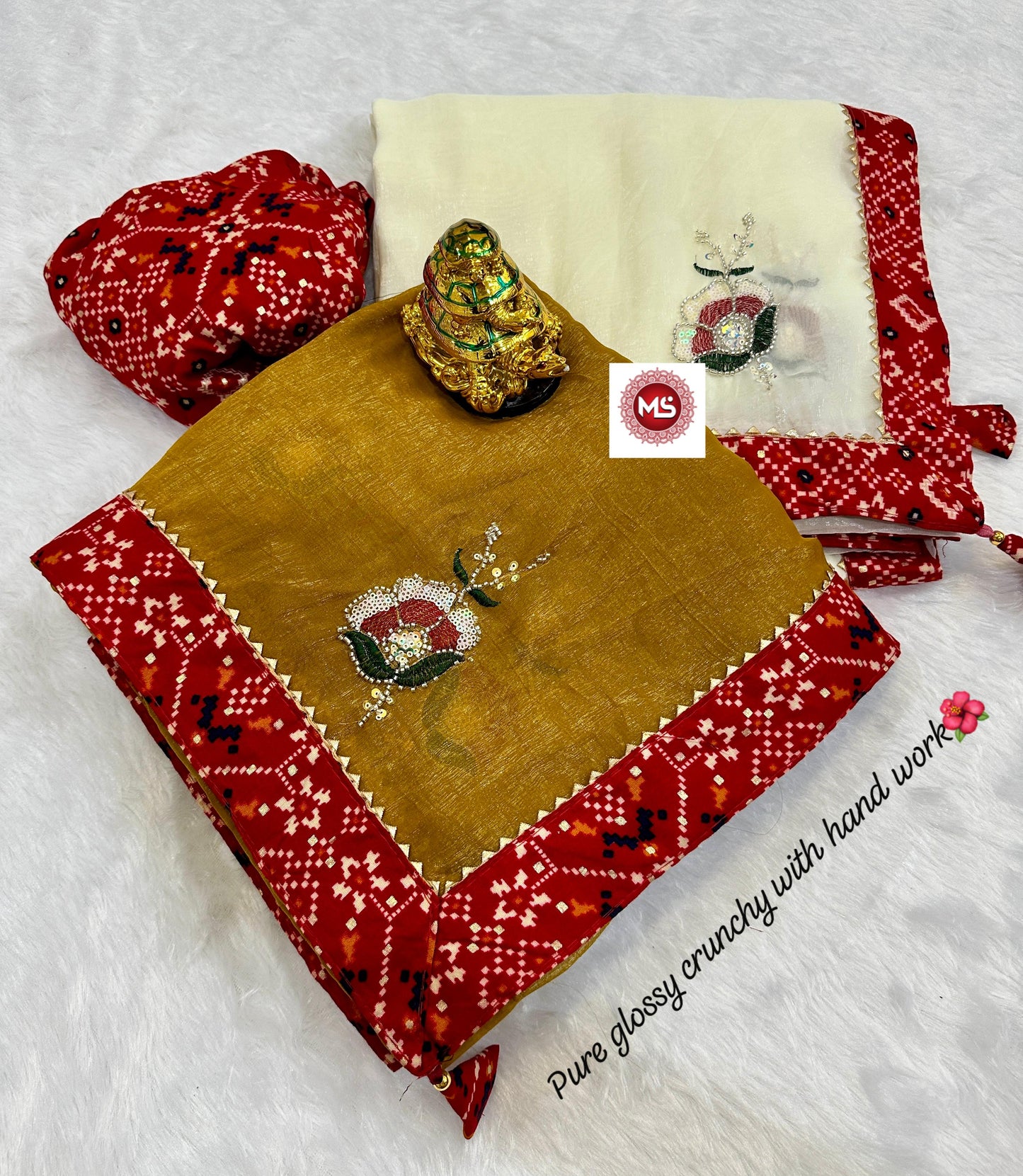 Beautiful cutdana-moti hand work all in saree