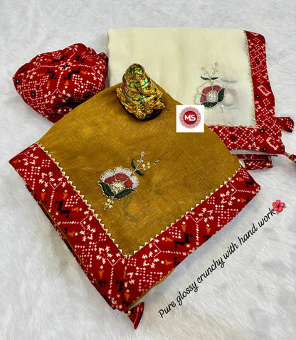 Beautiful cutdana-moti hand work all in saree