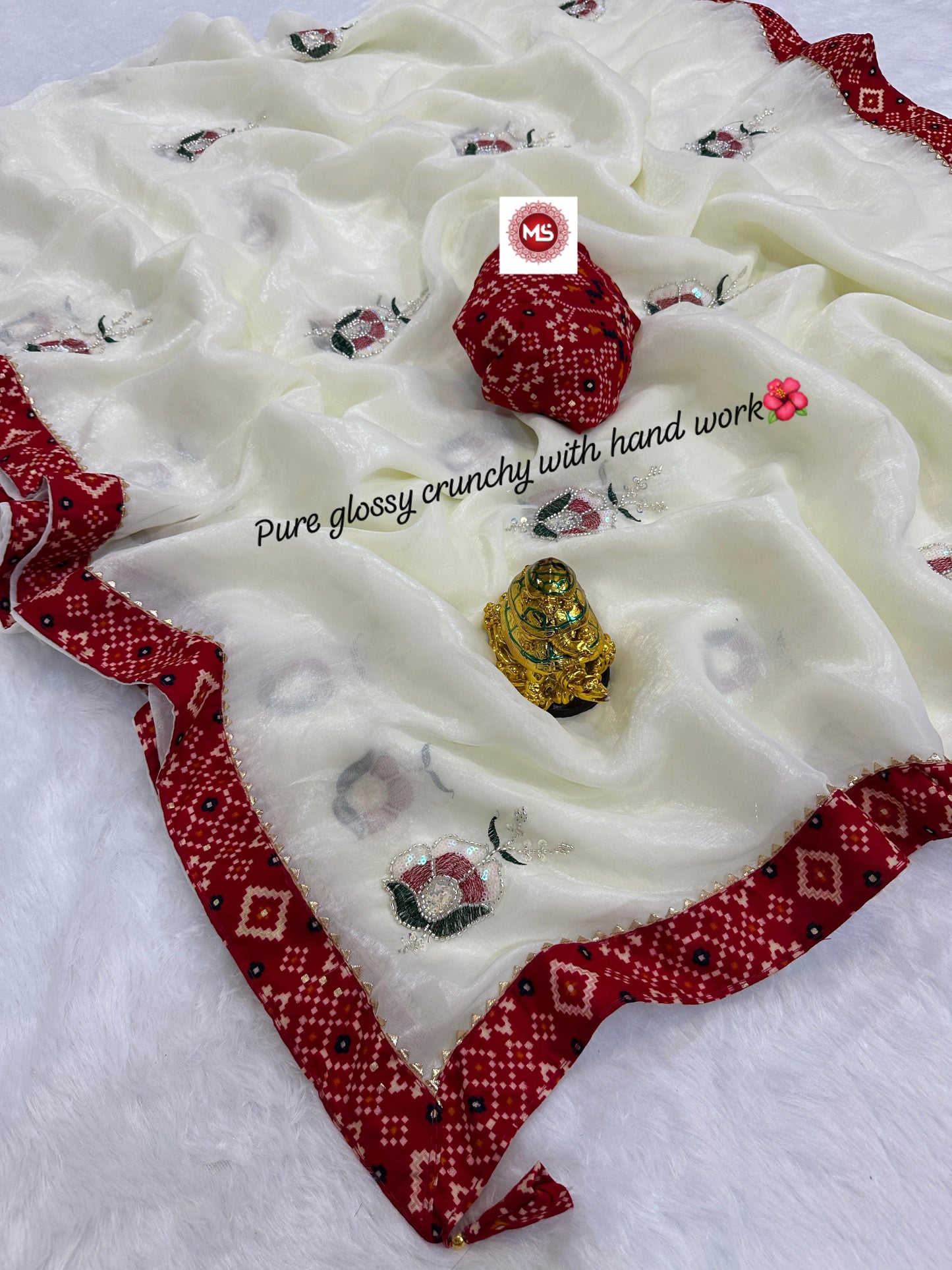 Beautiful cutdana-moti hand work all in saree