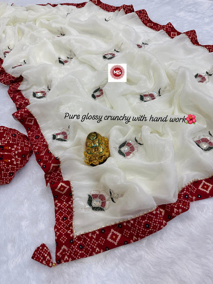 Beautiful cutdana-moti hand work all in saree