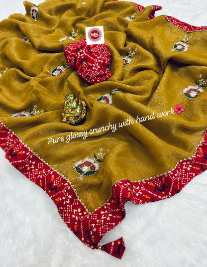 Beautiful cutdana-moti hand work all in saree