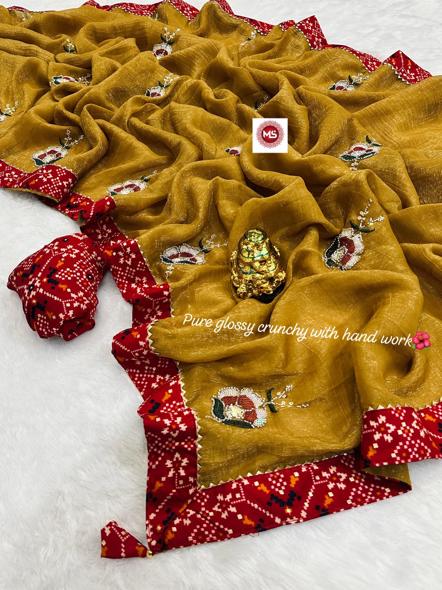 Beautiful cutdana-moti hand work all in saree