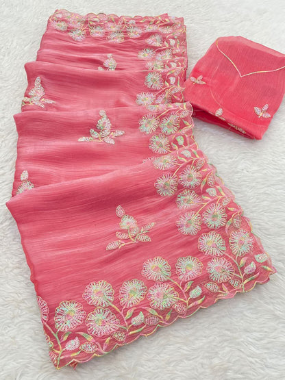 Zimmy Chiffon Saree With Sequence Thread Work Saree
