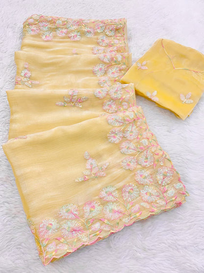 Zimmy Chiffon Saree With Sequence Thread Work Saree