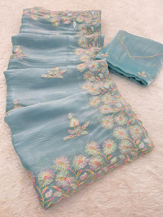 Zimmy Chiffon Saree With Sequence Thread Work Saree