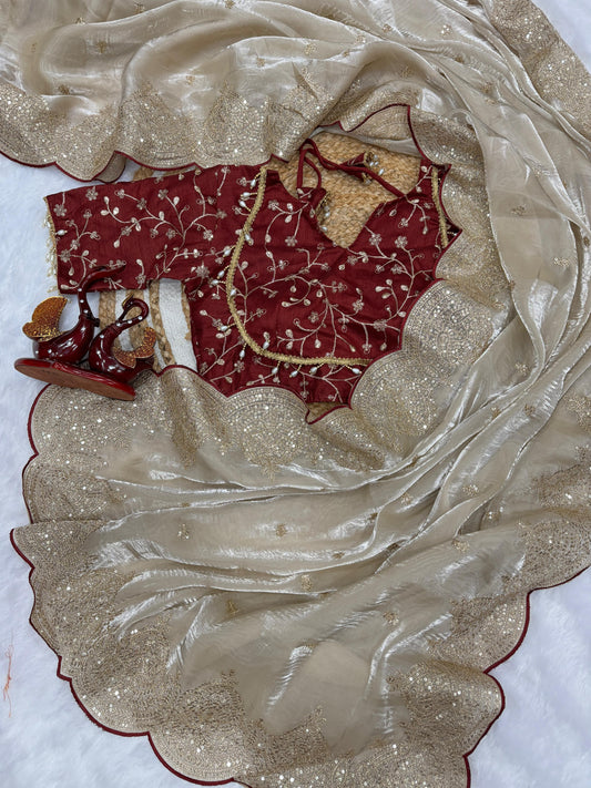 Sequence and Zari Embroidery Work Saree