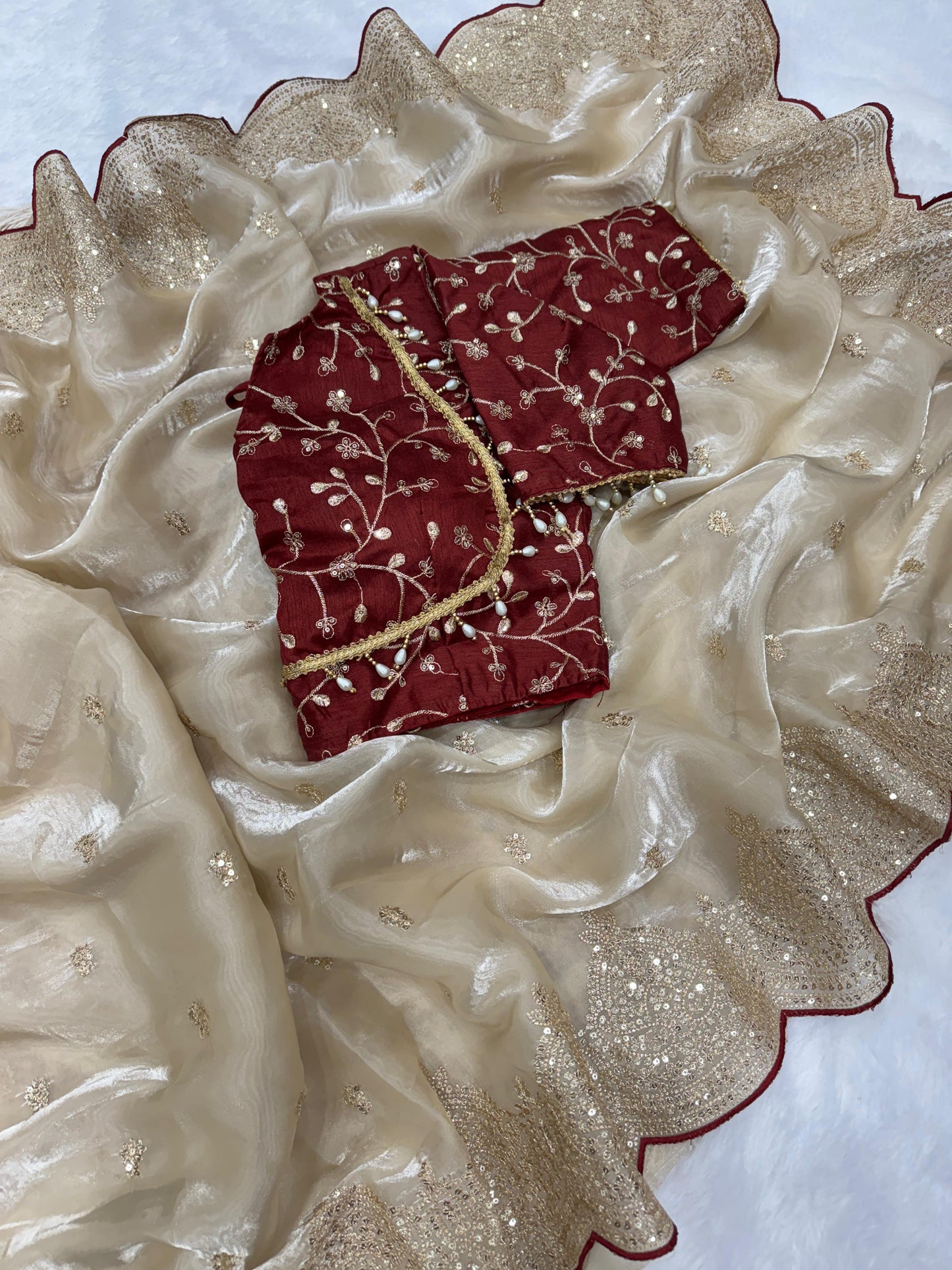 Sequence and Zari Embroidery Work Saree