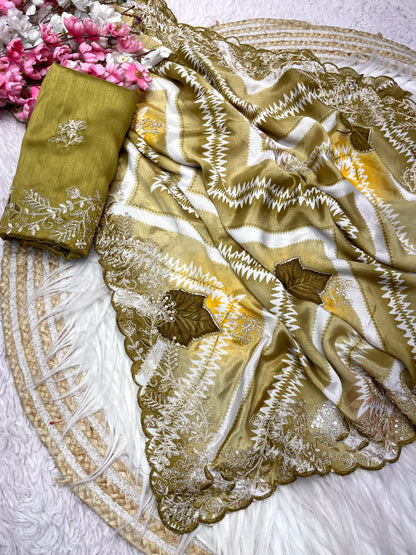 Mono banglori with pitta work Saree