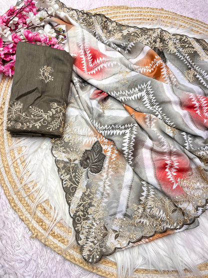 Mono banglori with pitta work Saree