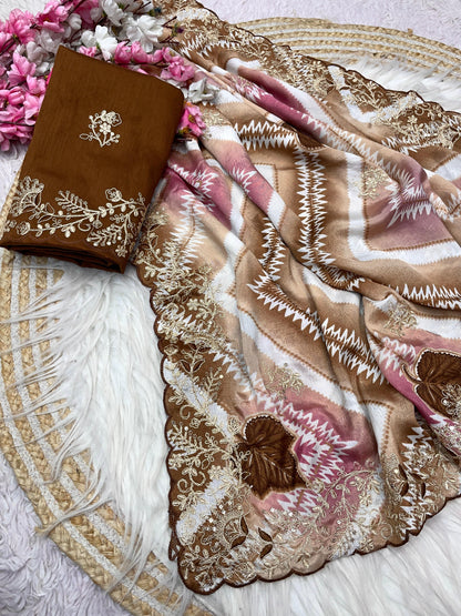 Mono banglori with pitta work Saree