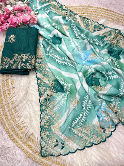 Mono banglori with pitta work Saree