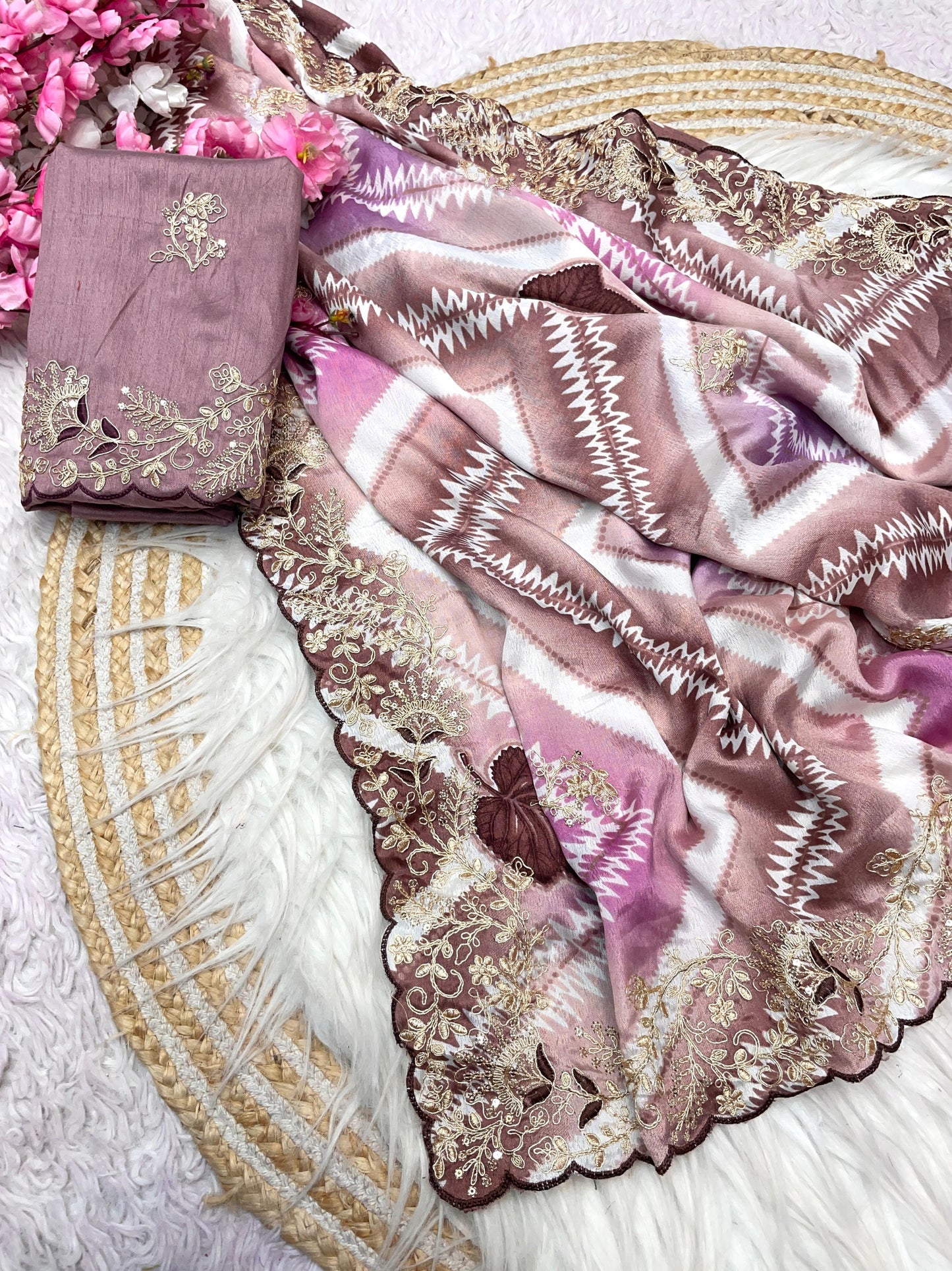 Mono banglori with pitta work Saree