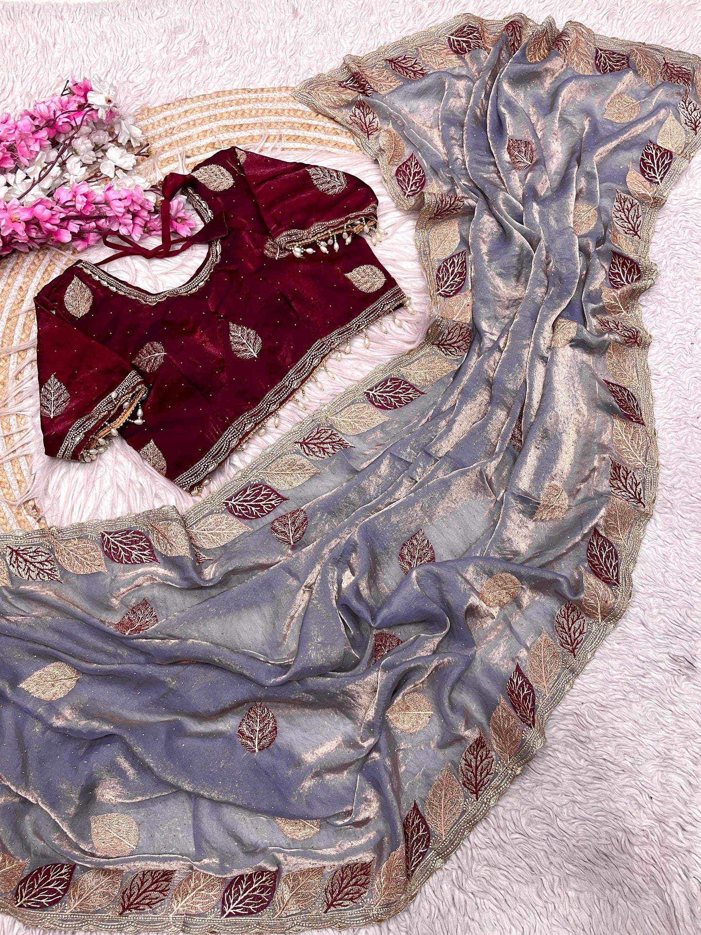 Multi Embroidery Work Sequence saree