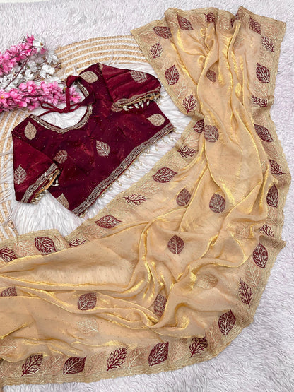 Multi Embroidery Work Sequence saree