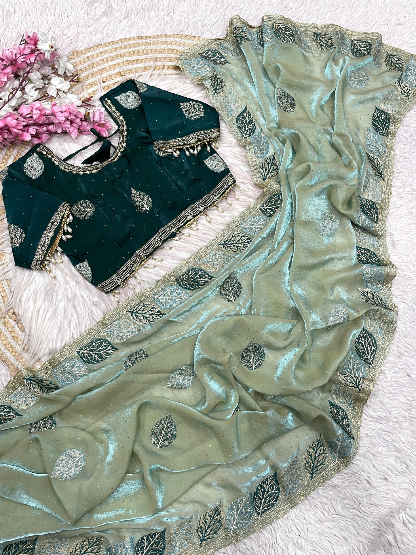 Multi Embroidery Work Sequence saree
