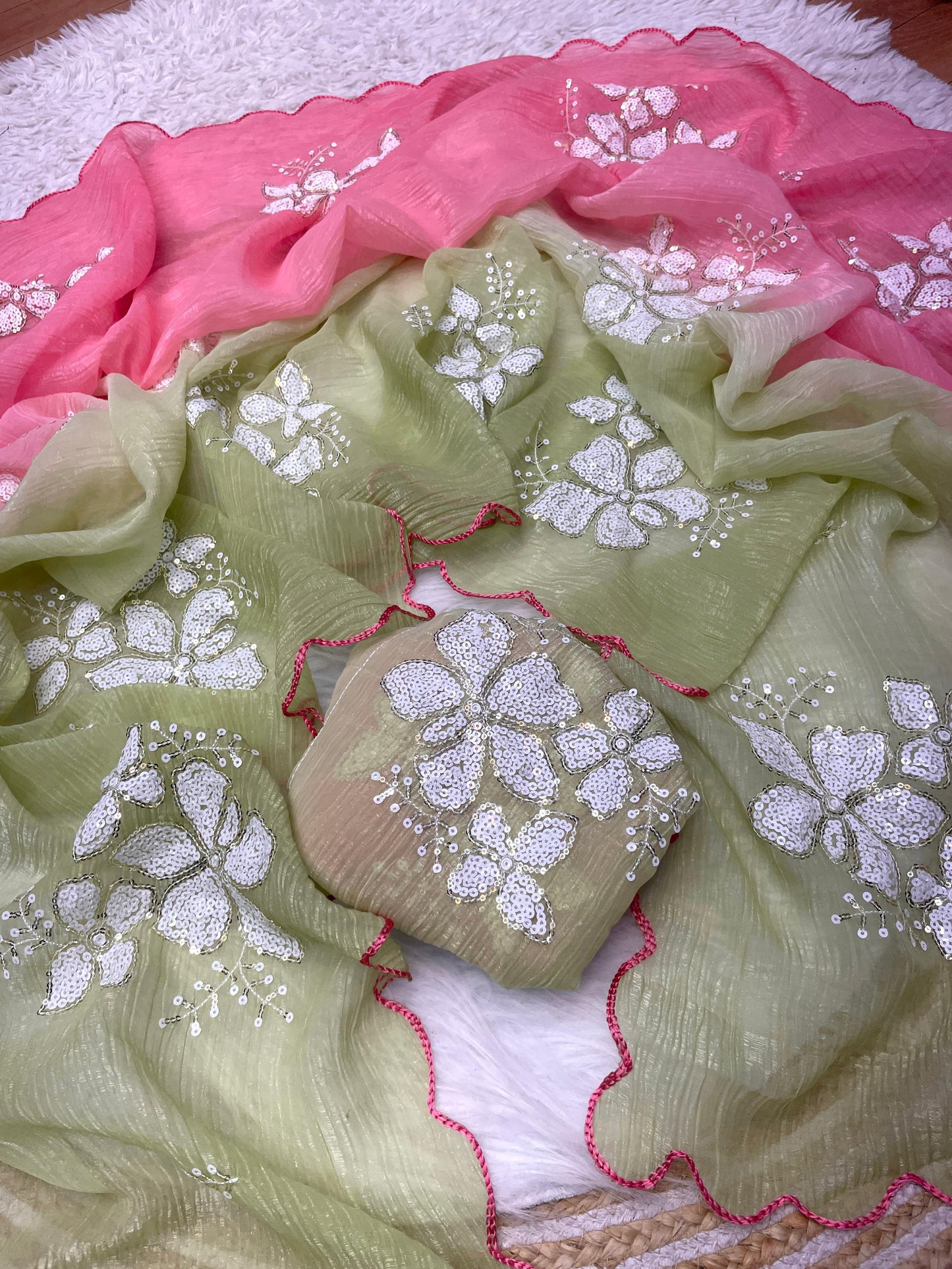 Crunchy  Thred & Sequence Saree