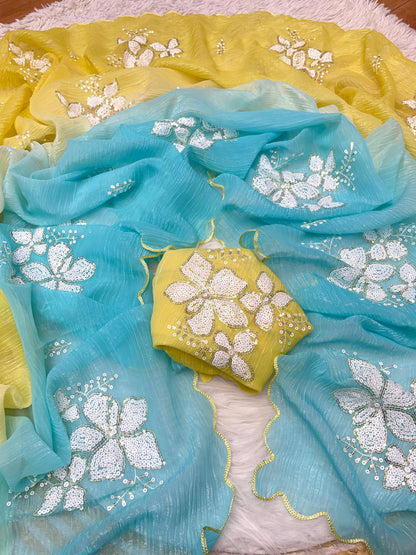 Crunchy  Thred & Sequence Saree