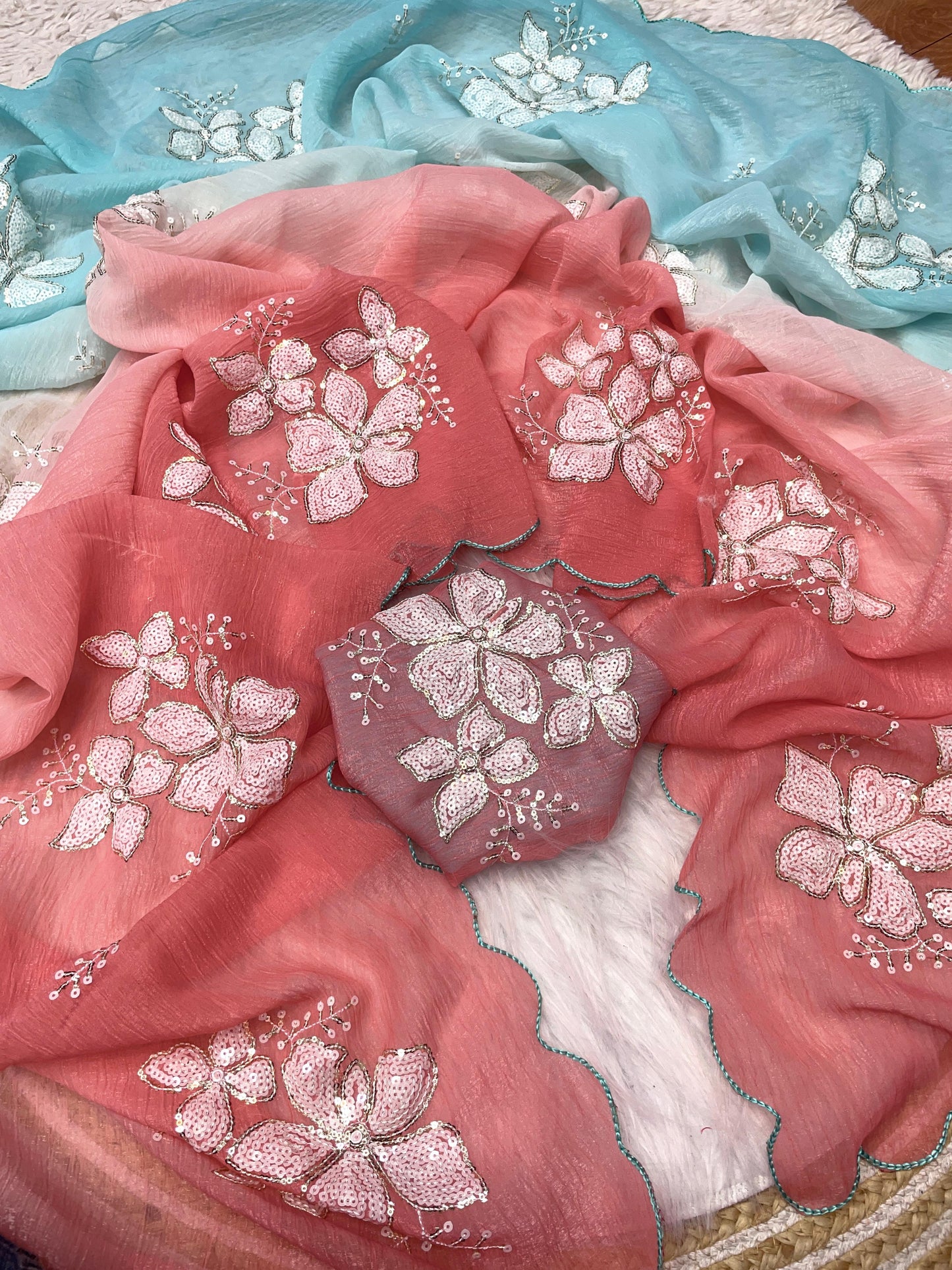 Crunchy  Thred & Sequence Saree