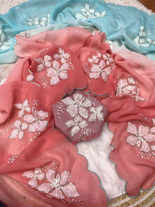 Crunchy  Thred & Sequence Saree