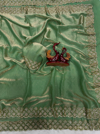 Delicately handcrafted Diamond work Saree