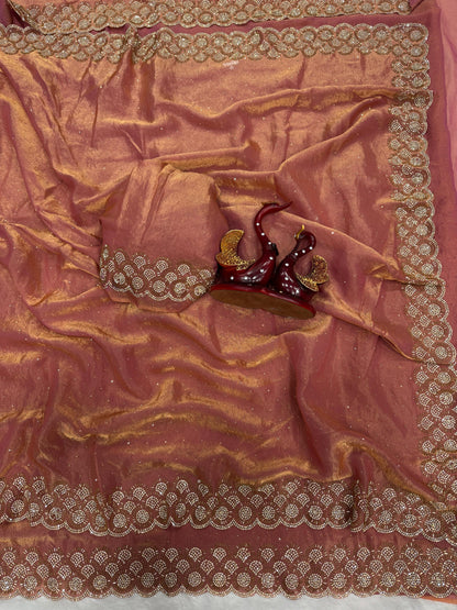 Delicately handcrafted Diamond work Saree