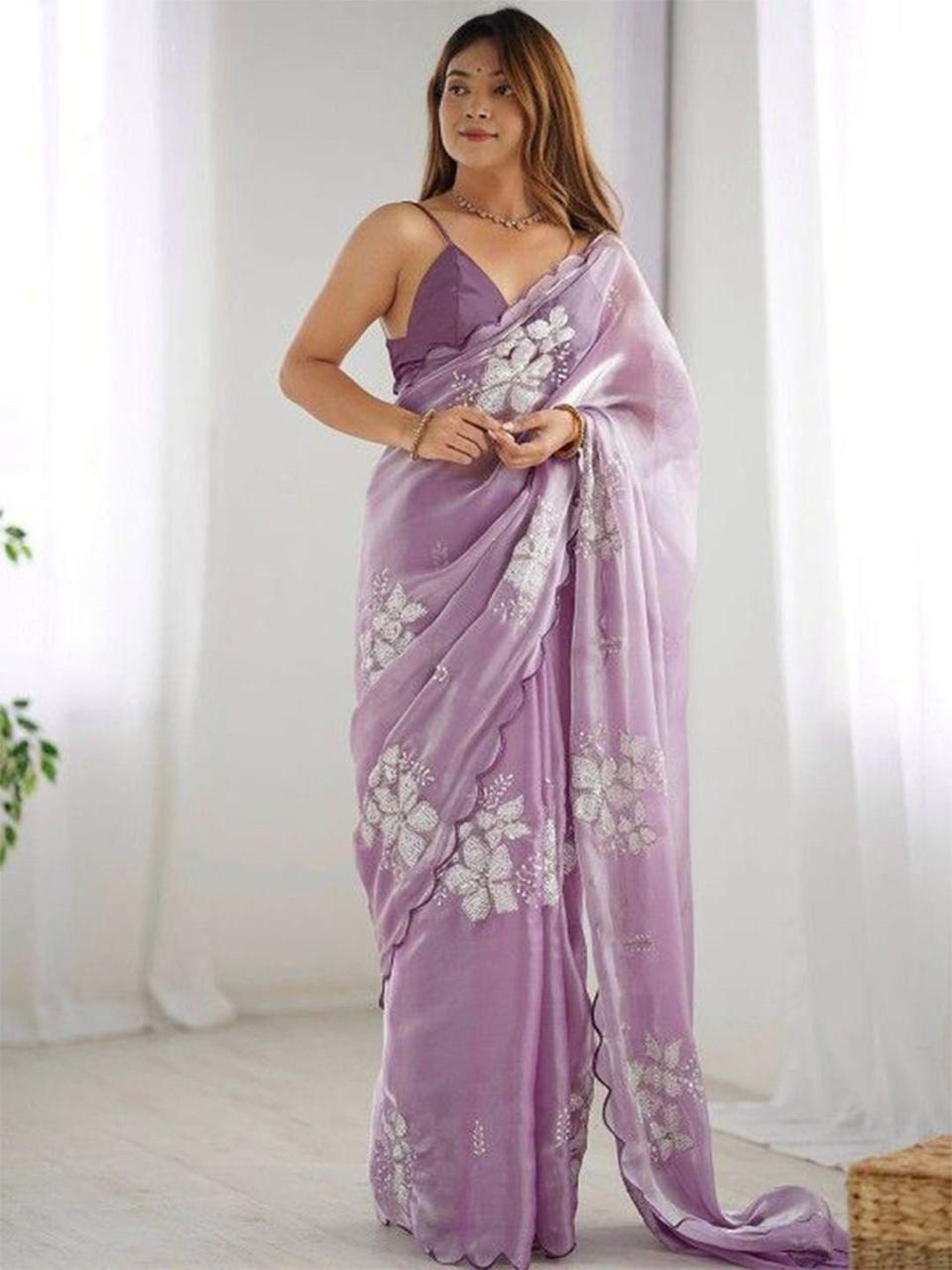Pure soft zimmy choo Chiffon silk saree