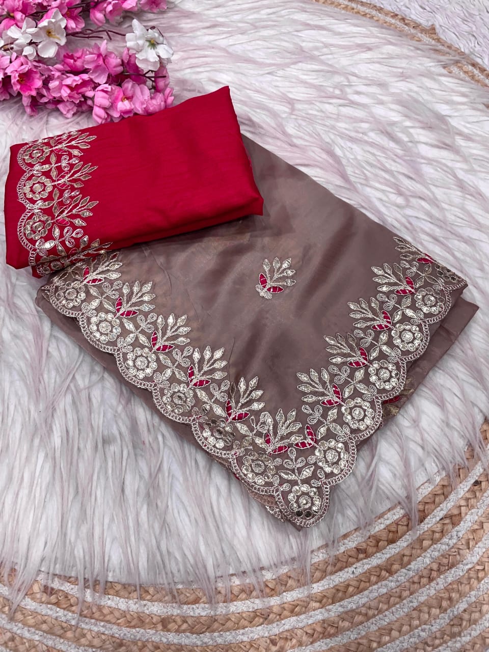 Heavy C -Pallu With Gota Foil work Saree