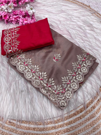 Heavy C -Pallu With Gota Foil work Saree