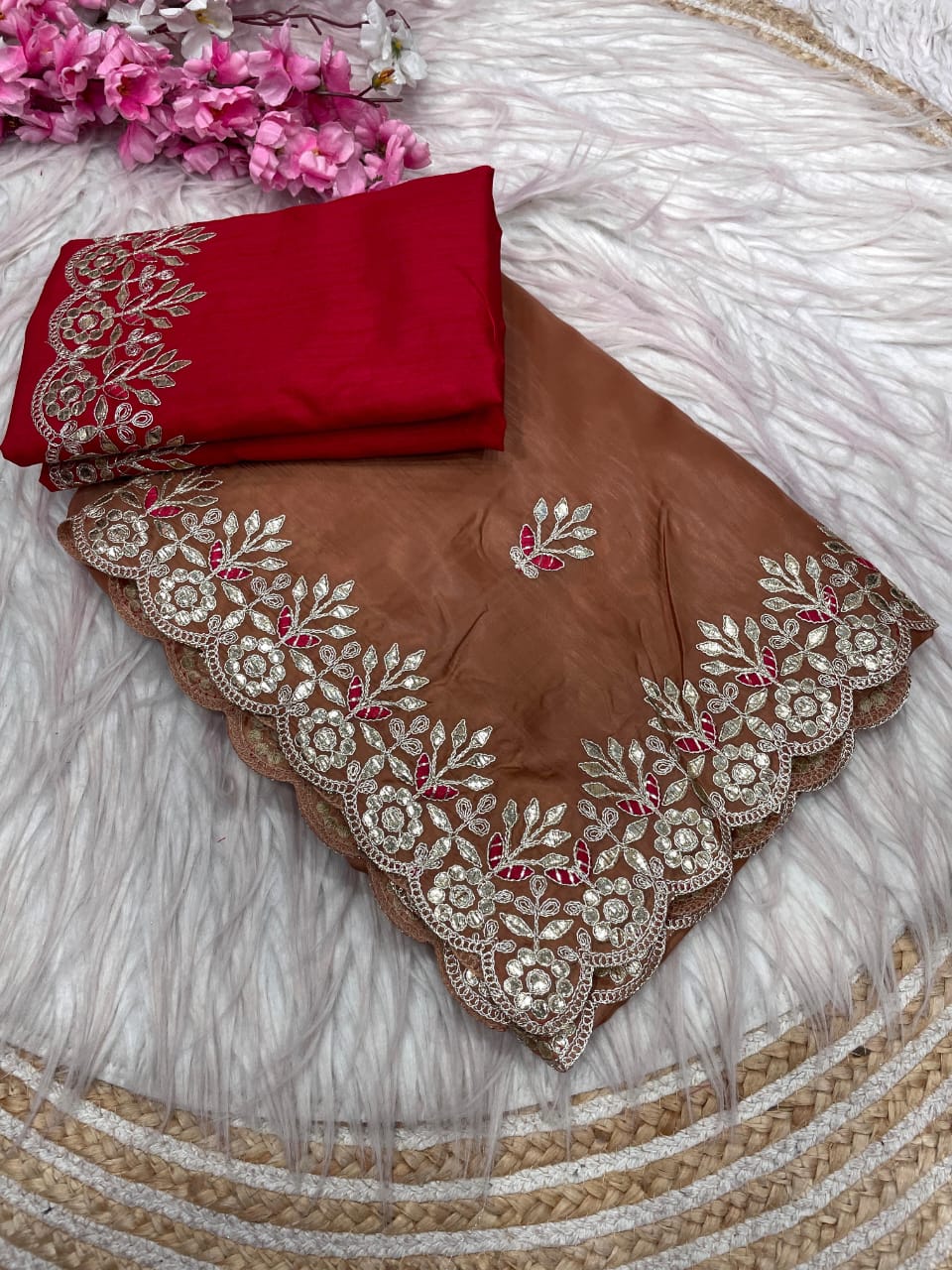 Heavy C -Pallu With Gota Foil work Saree