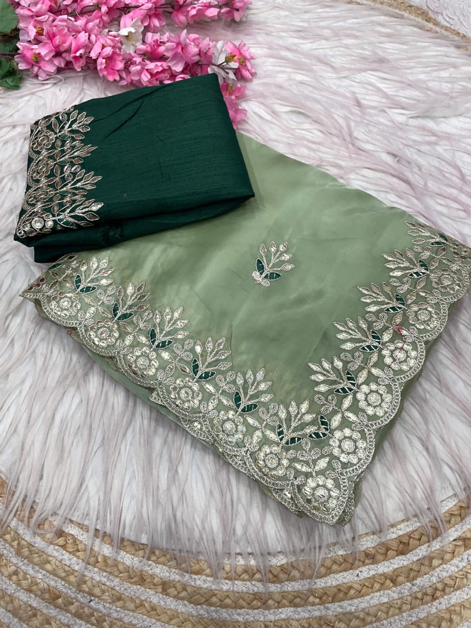 Heavy C -Pallu With Gota Foil work Saree