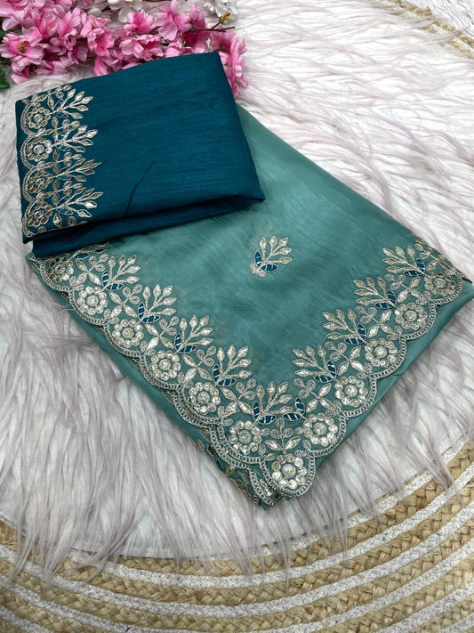 Heavy C -Pallu With Gota Foil work Saree