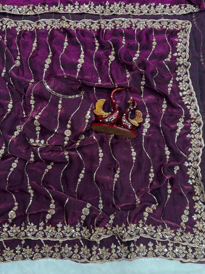 Beautiful Beads and Sequence Embroidery Work Saree
