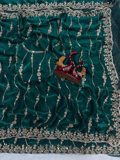 Beautiful Beads and Sequence Embroidery Work Saree