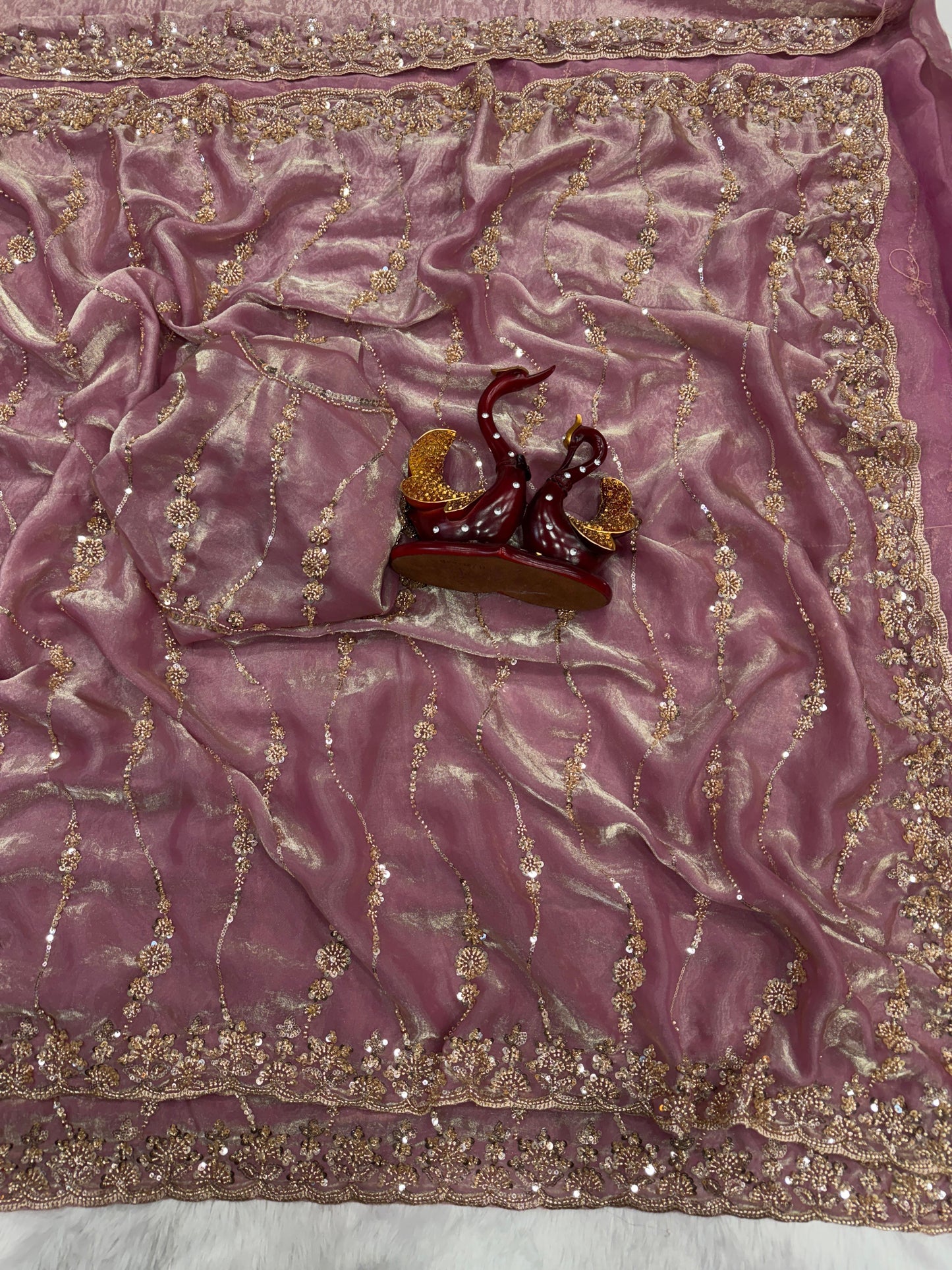 Beautiful Beads and Sequence Embroidery Work Saree