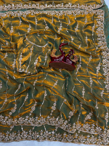 Beautiful Beads and Sequence Embroidery Work Saree