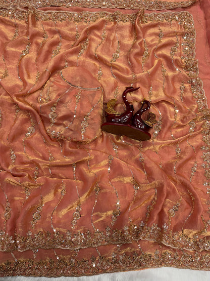 Beautiful Beads and Sequence Embroidery Work Saree