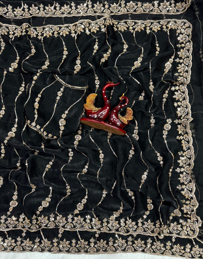 Beautiful Beads and Sequence Embroidery Work Saree