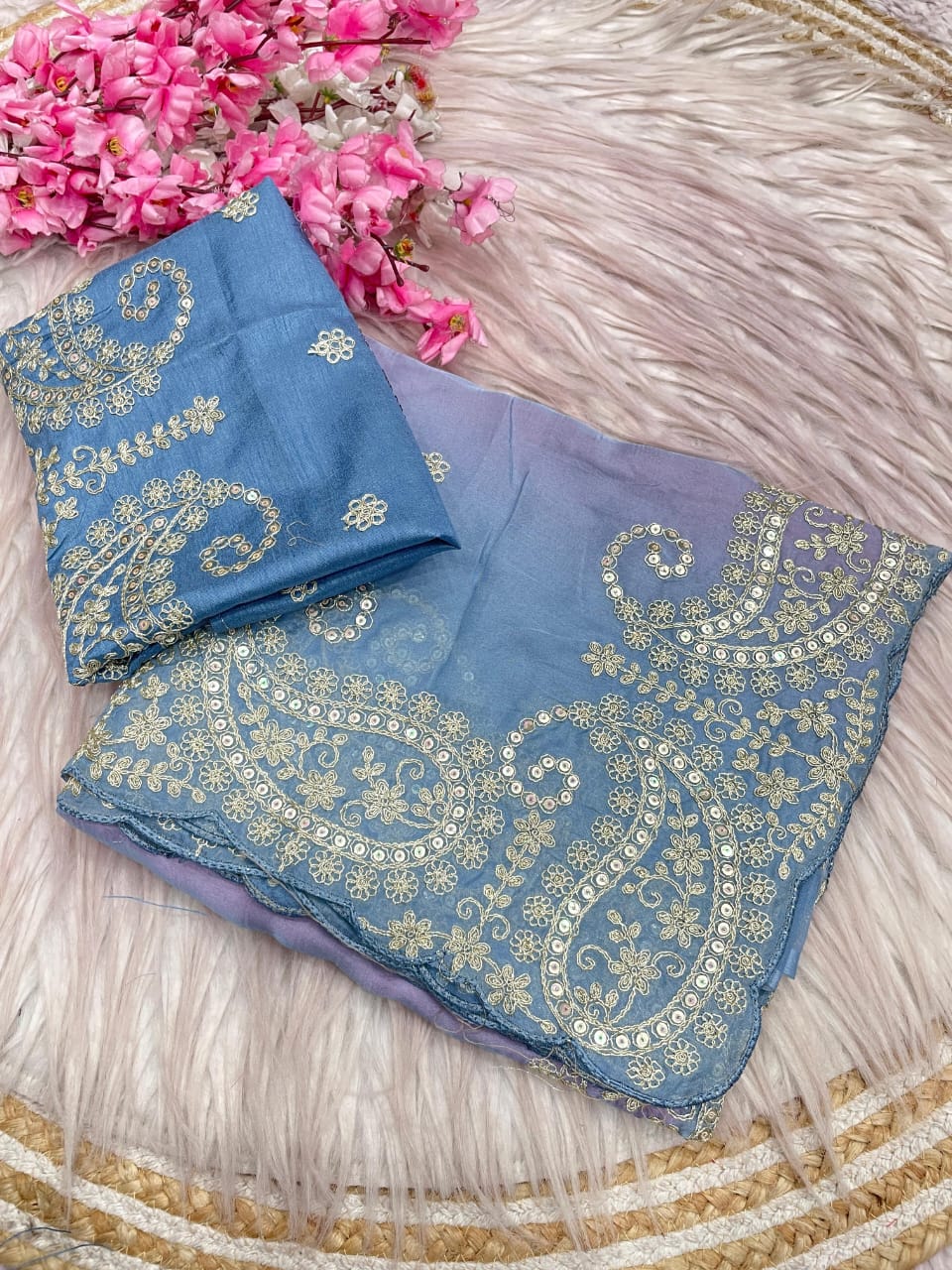 C -pallu 3 mm sequence embroidery Saree