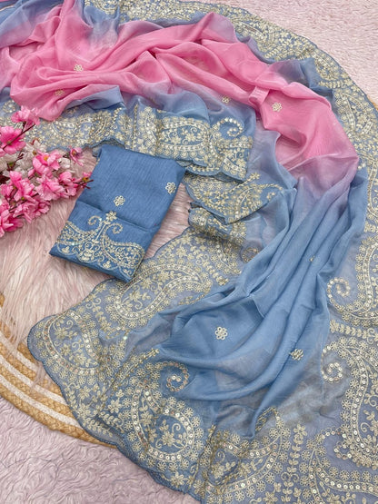 C -pallu 3 mm sequence embroidery Saree