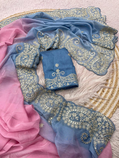 C -pallu 3 mm sequence embroidery Saree