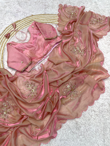 Beautiful khatli cut Dena Handwork Saree