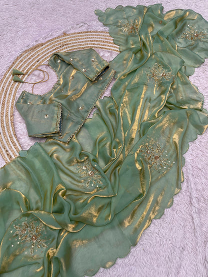 Beautiful khatli cut Dena Handwork Saree