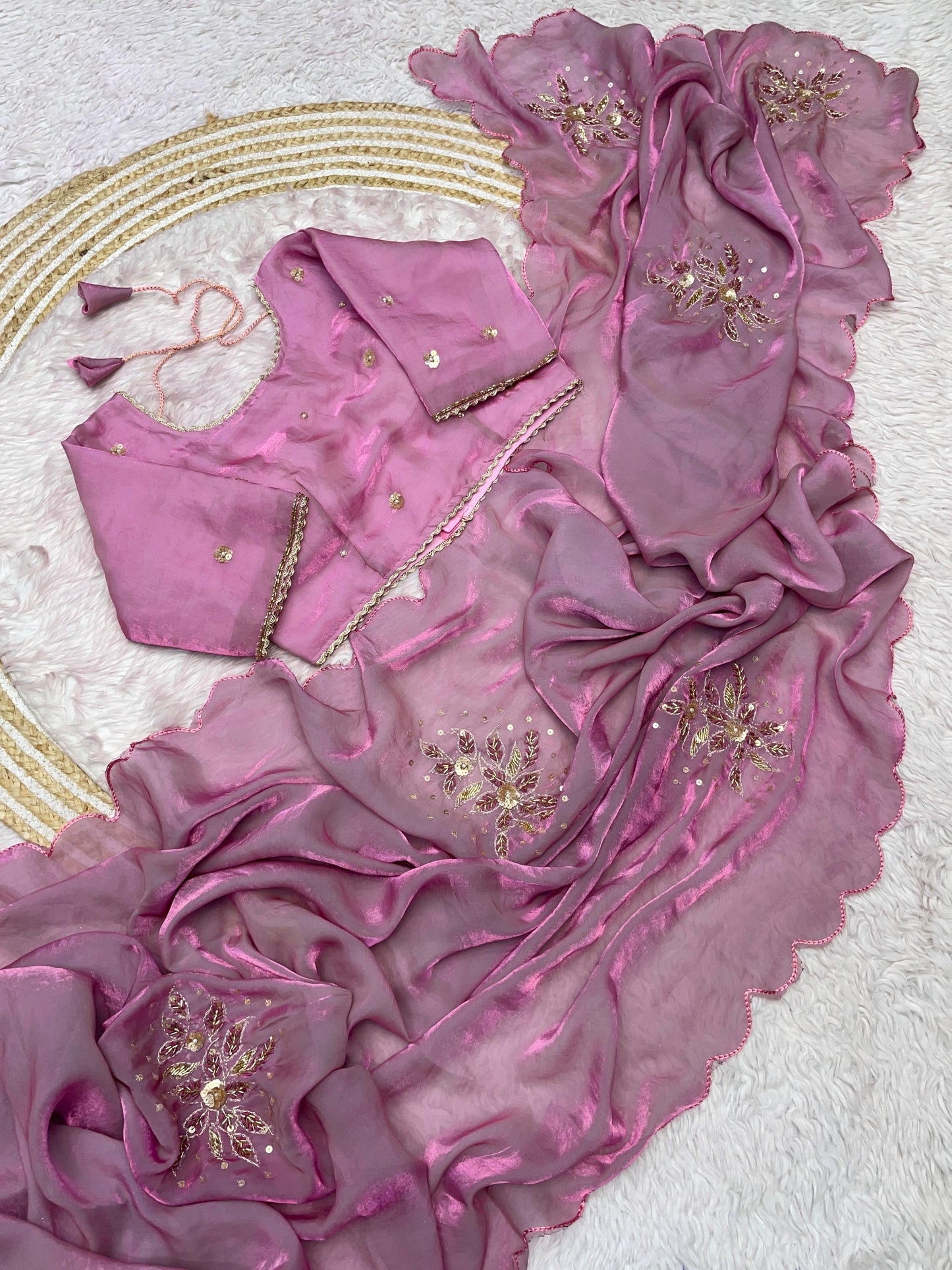 Beautiful khatli cut Dena Handwork Saree