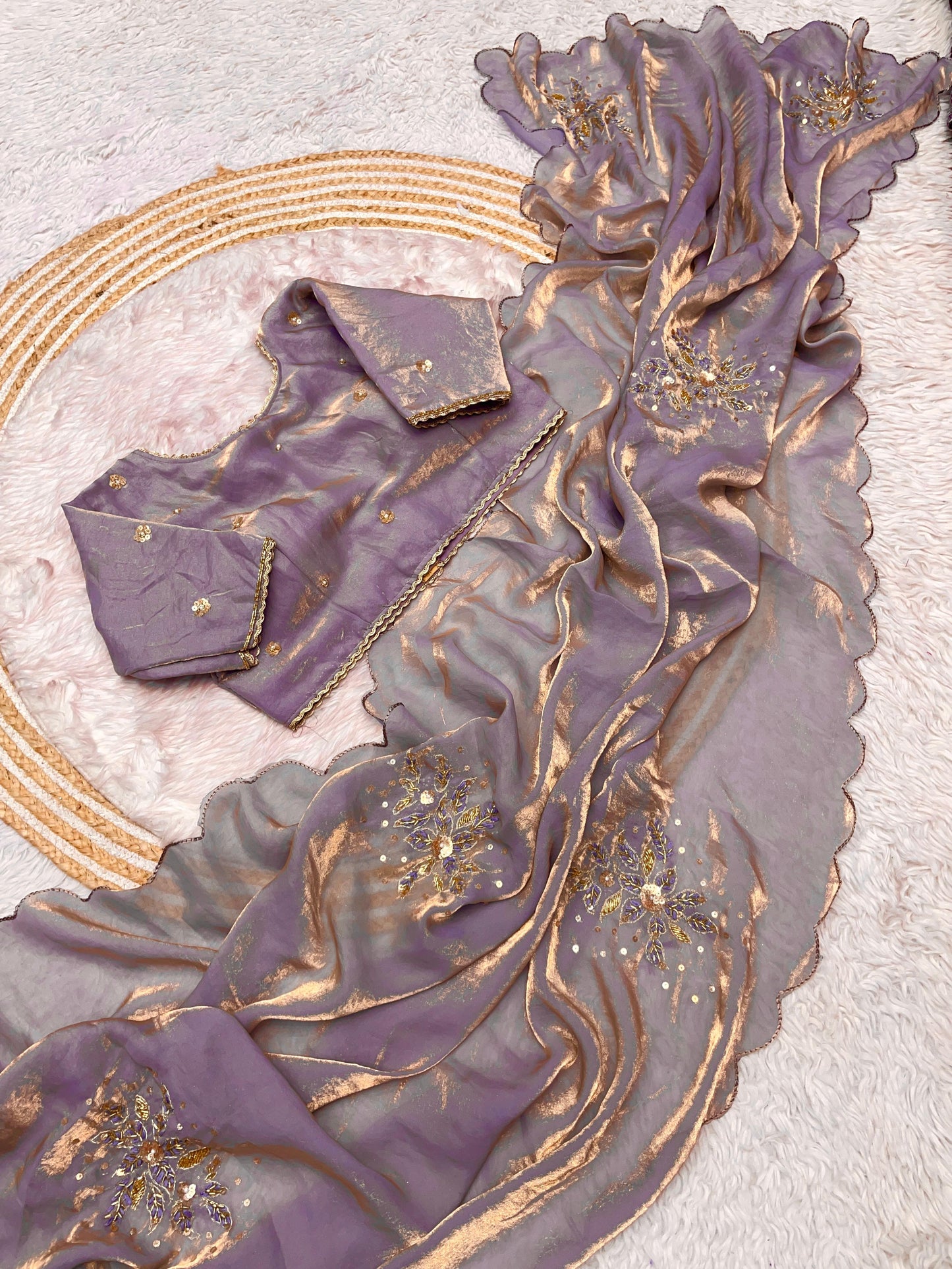 Beautiful khatli cut Dena Handwork Saree