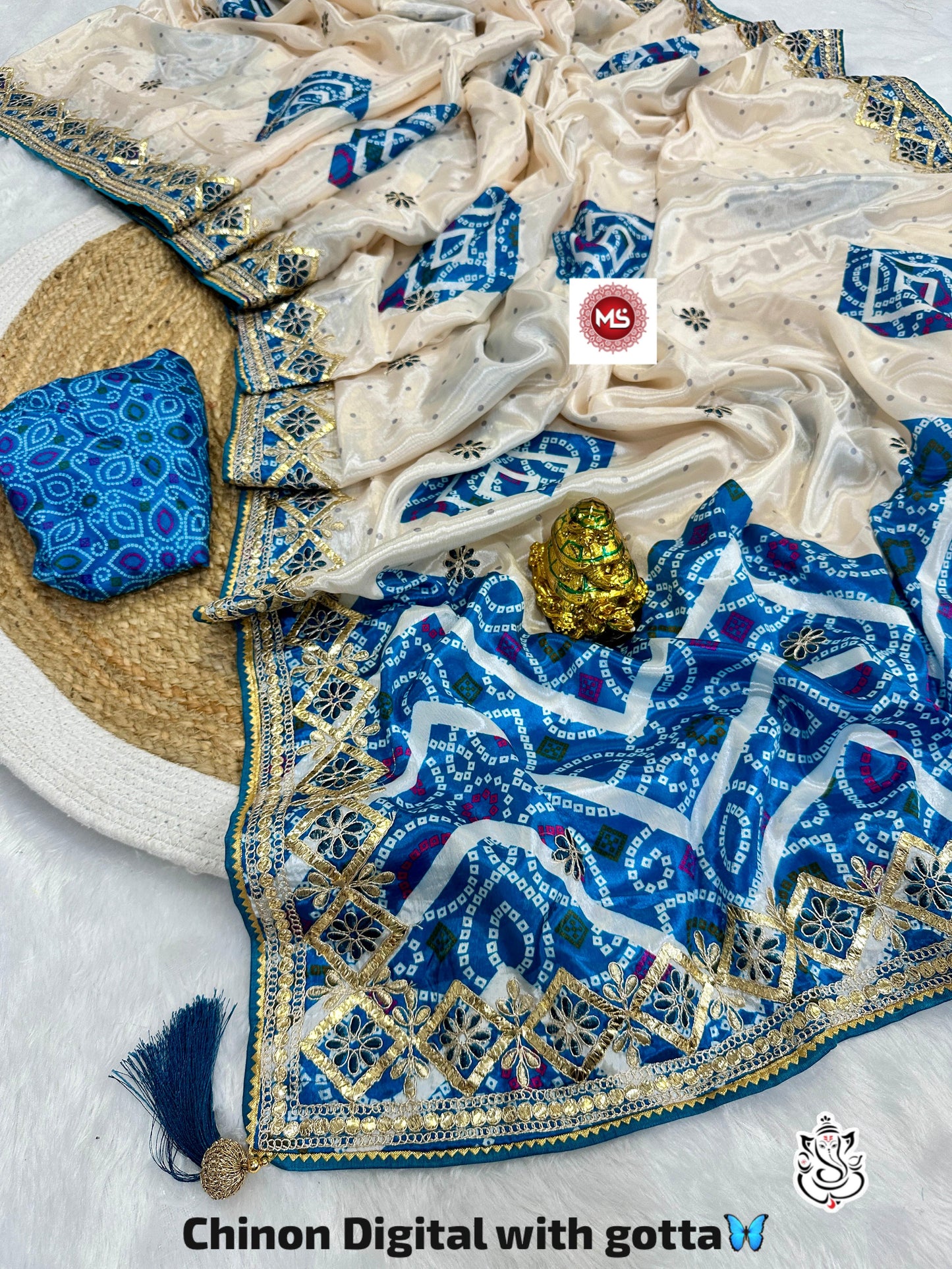 Beautiful Chinon silk bandhej saree