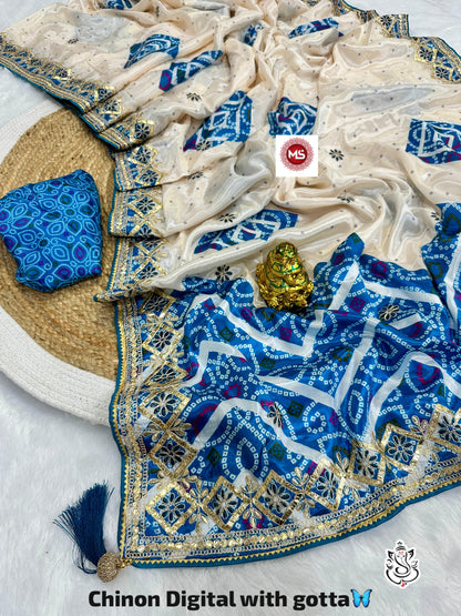 Beautiful Chinon silk bandhej saree