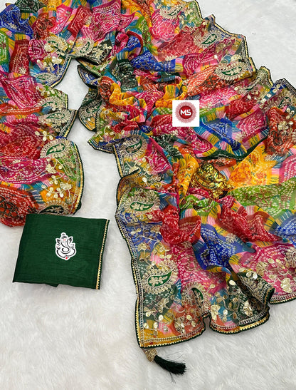 Georgette Bhandhini Pachrangi Print Saree