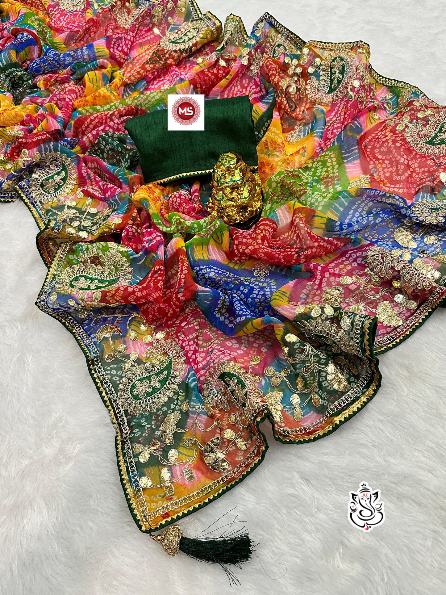 Georgette Bhandhini Pachrangi Print Saree